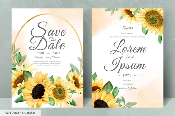Suluboya Ayçiçekleri ile düğün davetiyesi seti