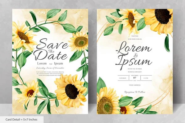 Suluboya Ayçiçekleri ile düğün davetiyesi seti
