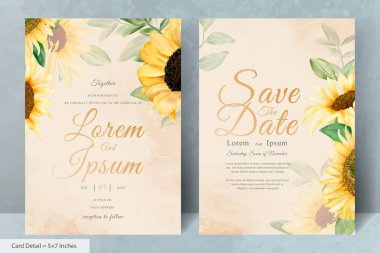 El Çizimi Düğün Davetiyesi Seti Suluboya Ayçiçeği ile