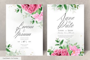 Gerçekçi Suluboya Çiçek Düğün Davetiyesi Şablonu El Çizimi Çiçek ve Yaprakları