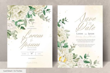 Gerçekçi Suluboya Çiçek Düğün Davetiyesi Şablonu El Çizimi Çiçek ve Yaprakları