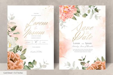 Gerçekçi Suluboya Çiçek Düğün Davetiyesi Şablonu El Çizimi Çiçek ve Yaprakları