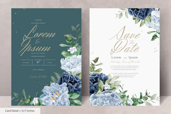Gerçekçi Suluboya Çiçek Düğün Davetiyesi Şablonu El Çizimi Çiçek ve Yaprakları