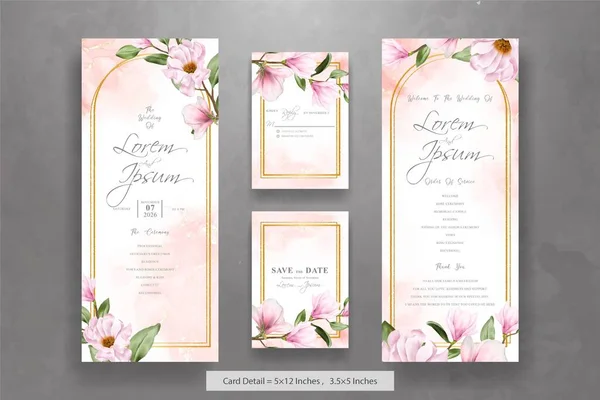 Modèle Élégant Carte Invitation Mariage Fleur Arrangement Magnolia — Image vectorielle