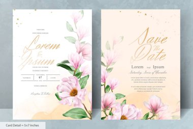 El Çekimi Manolya Düzenleme Çiçek Düğün Davetiyesi Şablonu