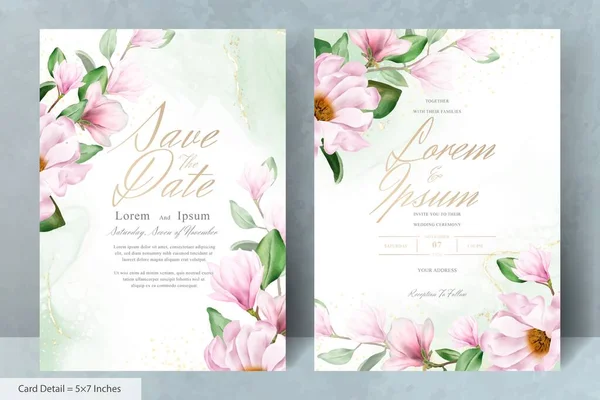 Hand Drawn Magnolia Arrangement Flower Wedding Invitation Card Template — Stock Vector