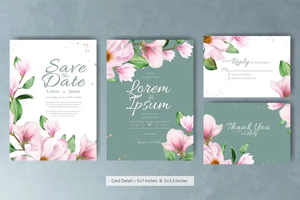 Disegnato Mano Magnolia Disposizione Fiore Matrimonio Invito Card Template — Vettoriale Stock