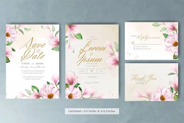 Disegnato Mano Magnolia Disposizione Fiore Matrimonio Invito Card Template — Vettoriale Stock
