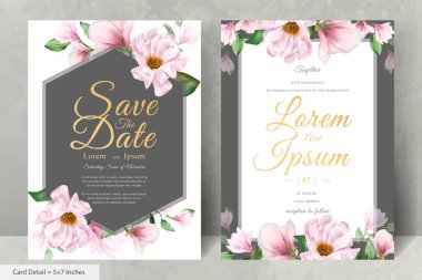 Manolya Düzenleme Çiçekli Çerçeve Düğün Davetiyesi Şablonu