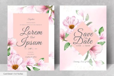 Manolya Düzenleme Çiçekli Çerçeve Düğün Davetiyesi Şablonu