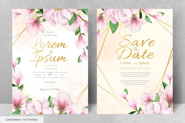 Manolya Düzenleme Çiçekli Çerçeve Düğün Davetiyesi Şablonu