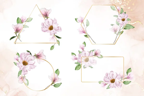 Magnolia Watercolor Flower Wedding Frames Multi Purpose Template Design Collection — 스톡 벡터
