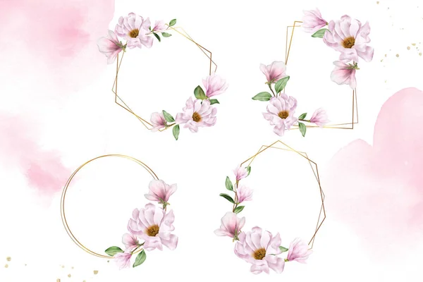 Magnolia Aqucolor Flower Wedding Frames Multi Purpose Template Design Collection — стоковый вектор