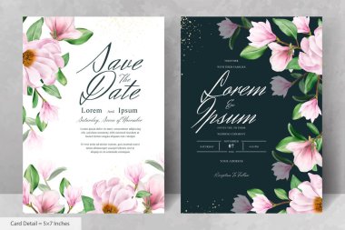 Zarif Manolya Düzenleme Çiçekli Düğün Davetiye Şablonu