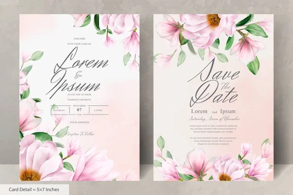 Zarif Manolya Düzenleme Çiçekli Düğün Davetiye Şablonu