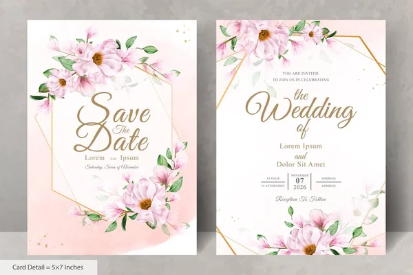 Magnolia Arrangement Floral Frame Hochzeit Einladungskarte Vorlage — Stockvektor