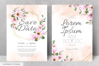 Manolya Düzenleme Çiçekli Çerçeve Düğün Davetiyesi Şablonu