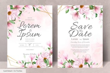 Manolya Düzenleme Çiçekli Çerçeve Düğün Davetiyesi Şablonu