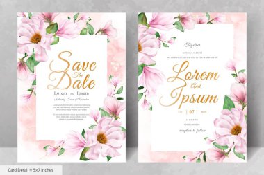 Manolya Düzenleme Çiçekli Çerçeve Düğün Davetiyesi Şablonu