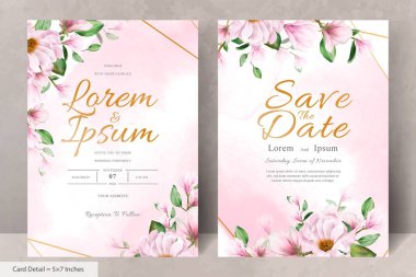 Manolya Düzenleme Çiçekli Çerçeve Düğün Davetiyesi Şablonu