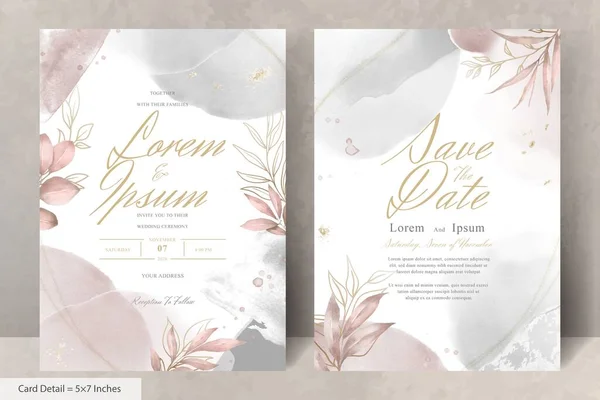 Plantilla Invitación Boda Floral Acuarela Pintada Mano — Vector de stock