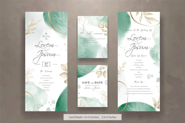 Hand Painted Watercolor Floral Wedding Invitation Menu Template — Vettoriale Stock
