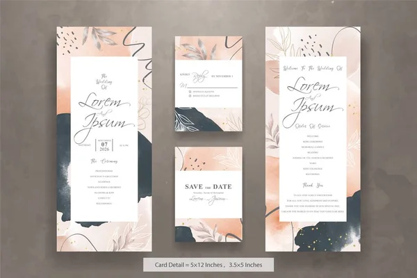 Hand Painted Watercolor Floral Wedding Invitation Menu Template — Wektor stockowy