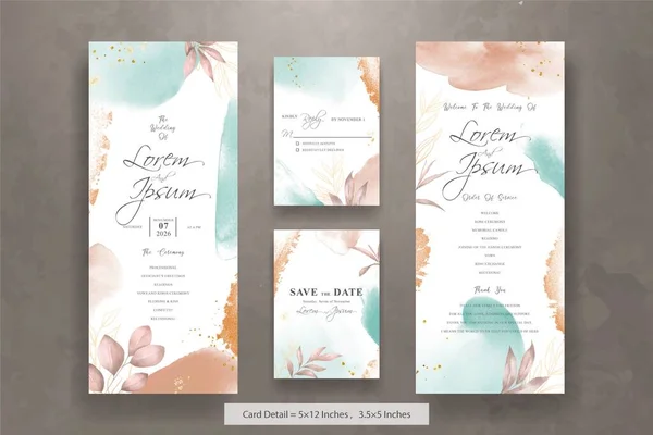 Hand Painted Watercolor Floral Wedding Invitation Menu Template — Stock Vector