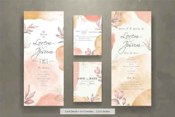 Hand Painted Watercolor Floral Wedding Invitation Menu Template — стоковый вектор