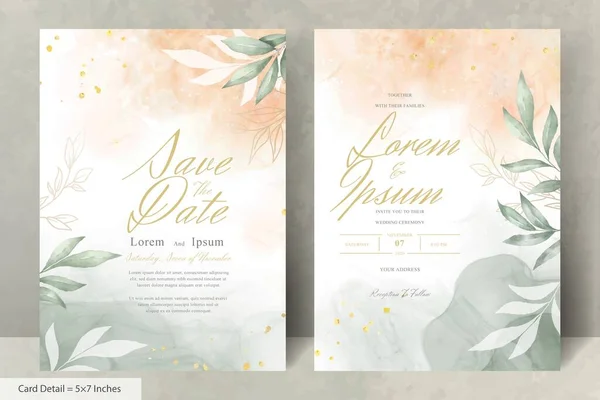 Hand Painted Watercolor Floral Wedding Invitation Set Template — 스톡 벡터