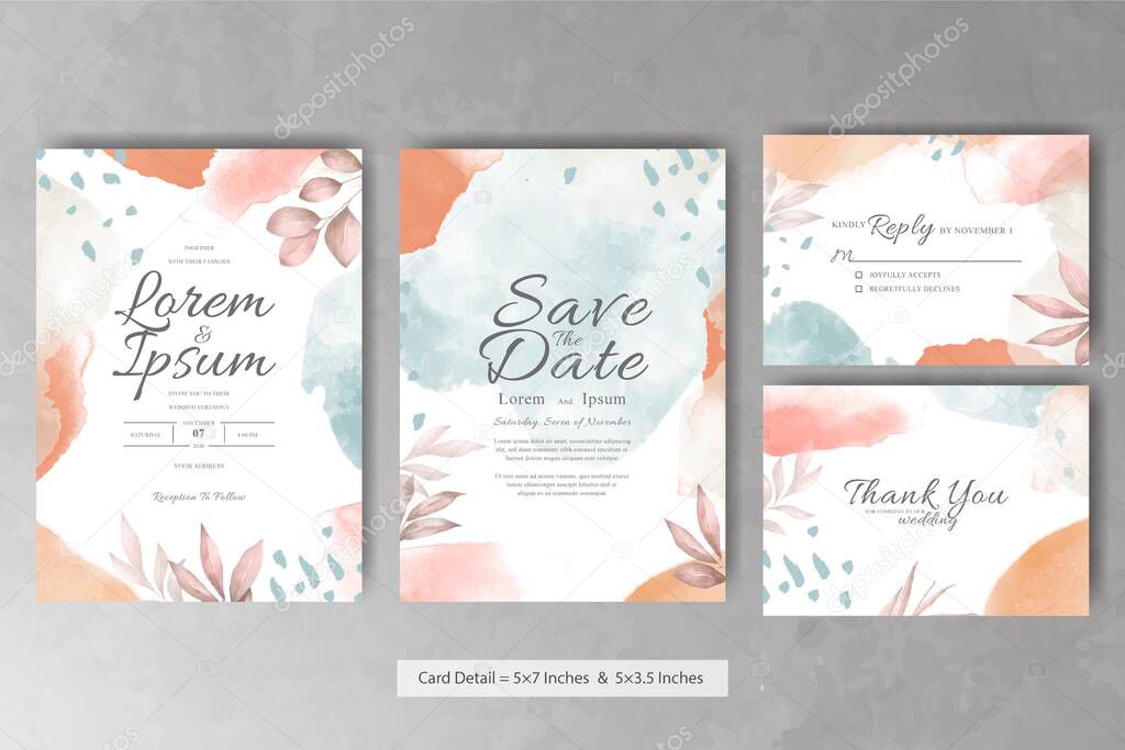 Hand Painted Watercolor Floral Wedding Invitation Set Template