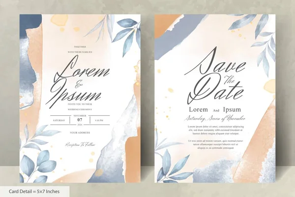 Hand Painted Watercolor Floral Wedding Invitation Set Template — Vetor de Stock
