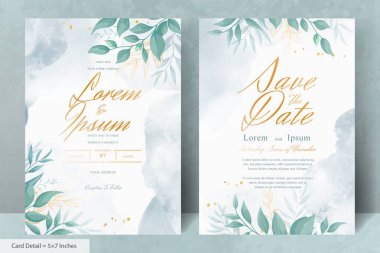 Elegant Wedding Invitation Card with Watercolor and Greenery Leaves