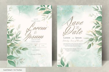 Elegant Wedding Invitation Card with Watercolor and Greenery Leaves