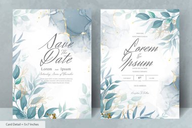 Elegant Wedding Invitation Card with Watercolor and Greenery Leaves