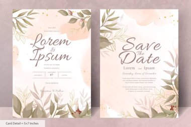 Elegant Wedding Invitation Card with Watercolor and Greenery Leaves