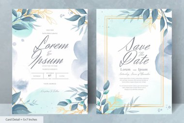 Elegant Wedding Invitation Card with Watercolor and Greenery Leaves