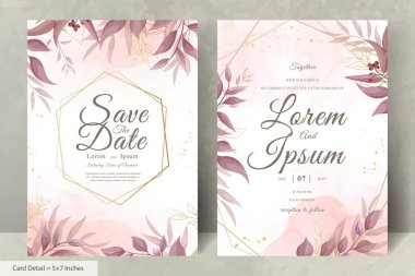 Elegant Wedding Invitation Card with Watercolor and Greenery Leaves