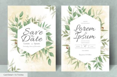 Elegant Wedding Invitation Card with Watercolor and Greenery Leaves