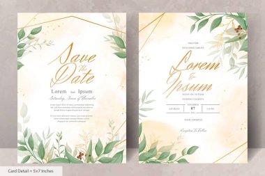 Elegant Wedding Invitation Card with Watercolor and Greenery Leaves