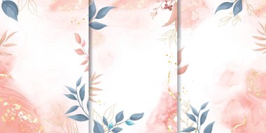 Set of Elegant Wedding Invitation Design with Watercolor and Greenery Leaves