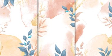 Set of Elegant Wedding Invitation Design with Watercolor and Greenery Leaves