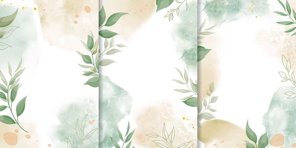 Set Elegant Wedding Invitation Design Watercolor Greenery Leaves — 图库矢量图片