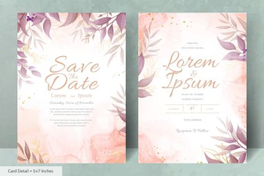 Elegant Wedding Invitation Card with Watercolor and Greenery Leaves