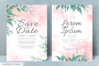 Elegant Wedding Invitation Card with Watercolor and Greenery Leaves