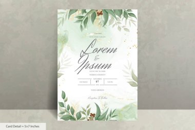 Elegant Wedding Invitation Card with Watercolor and Greenery Leaves