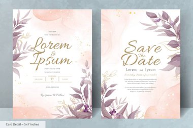 Elegant Wedding Invitation Card with Watercolor and Greenery Leaves