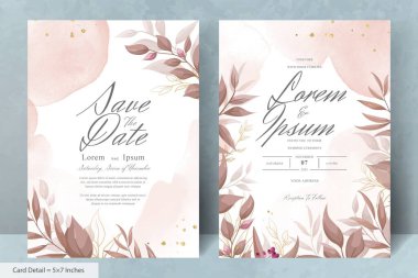 Elegant Wedding Invitation Card with Watercolor and Greenery Leaves