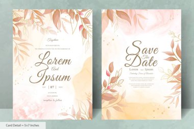 Elegant Wedding Invitation Card with Watercolor and Greenery Leaves