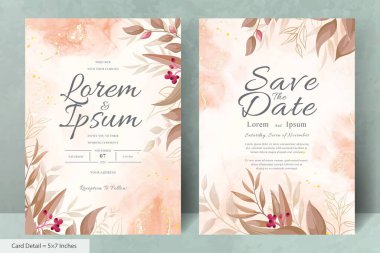 Elegant Wedding Invitation Card with Watercolor and Greenery Leaves